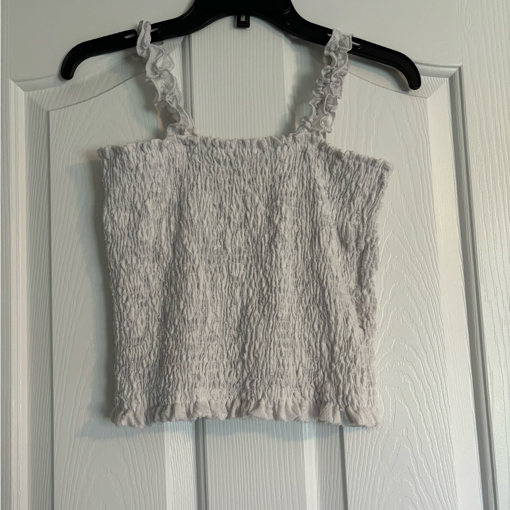 Paper Crane White Smocked Ruffled Tank Top - Picture 2 of 3
